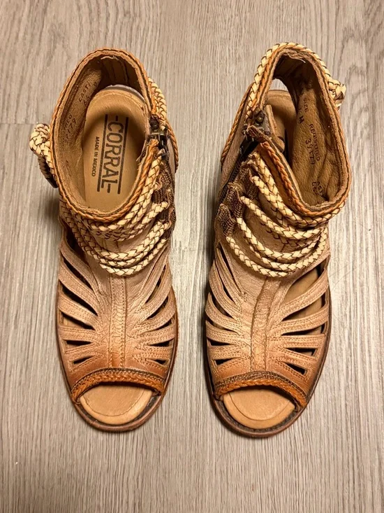 NWOB Corral Jessica Tall Top Leather Sandals - Tan - Size 7 - Picture 4 of 11